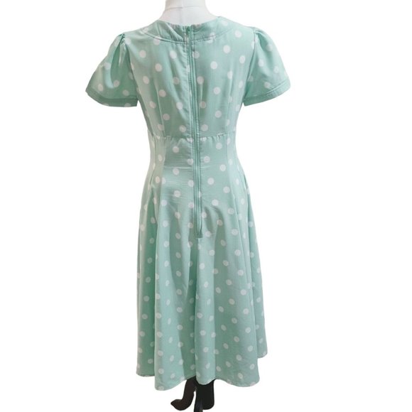 Hell Bunny "Madden" Polka Dot Dress in Mint Green and White, Size S - Picture 4 of 12